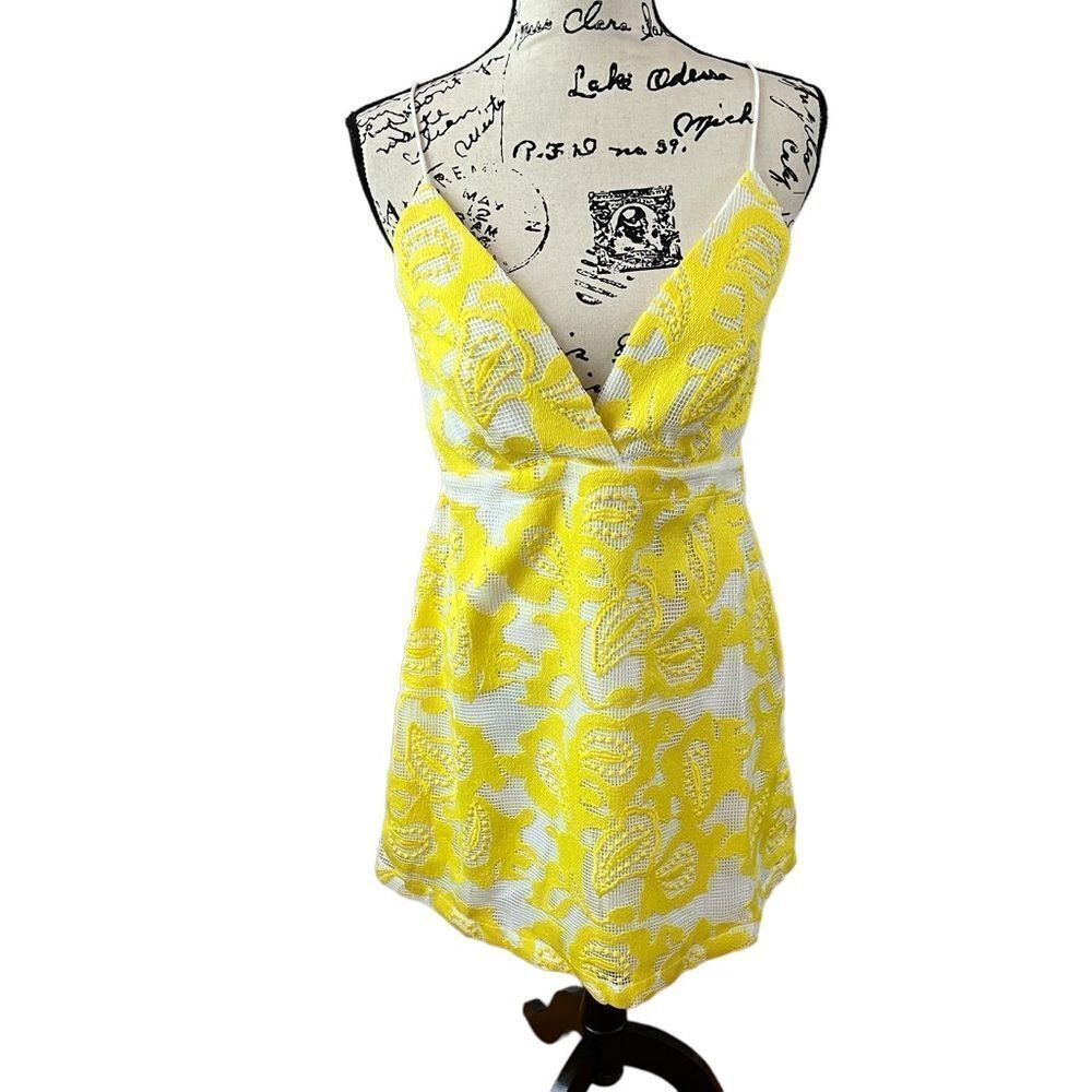Anthropologie Maeve Strappy lace mini dress yellow 12